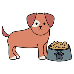 little dog adorable with dish food