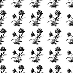 Vintage rose seamless outline vector, great design for any purposes. Floral vintage seamless pattern. Trendy linear illustration with a black rose. Textile fabric design. Simple flowery pattern