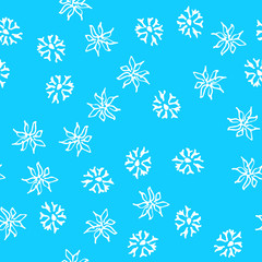 Chamomile vector seamless pattern in sketch style. Seamless floral design. Vector floral print. Abstract flower pattern. Modern design. Hand drawn illustration isolated on blue background