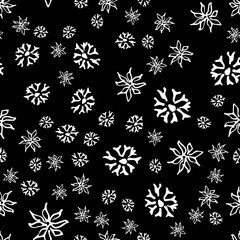 Chamomile vector seamless pattern in sketch style. Seamless floral design. Vector floral print. Abstract flower pattern. Modern design. Hand drawn illustration isolated on black background