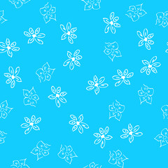 Chamomile vector seamless pattern in sketch style. Seamless floral design. Vector floral print. Abstract flower pattern. Modern design. Hand drawn illustration isolated on blue background