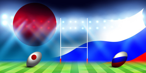 ラグビー　日本　ロシア　 国旗 