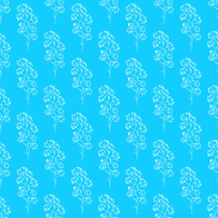 Vintage cotton seamless vector drawn, great design for any purposes. Freehand sketch vector illustration. Seamless pattern simple design. Cotton blue background. Botanical pattern. Line art