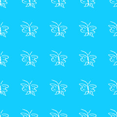 Obraz na płótnie Canvas Butterfly seamless outline vector in line art style on blue background. Line art butterfly. Cartoon animals. Simple design seamless pattern. Exotic wallpaper. Abstract pattern