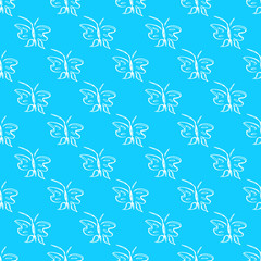 Butterfly seamless outline vector in line art style on blue background. Line art butterfly. Cartoon animals. Simple design seamless pattern. Exotic wallpaper. Abstract pattern