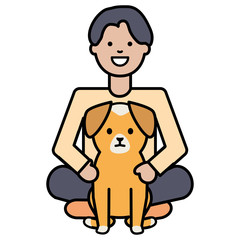 young man with little dog adorable mascot