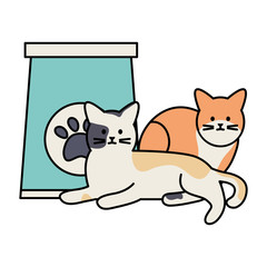 cute cats mascots with paper bag food