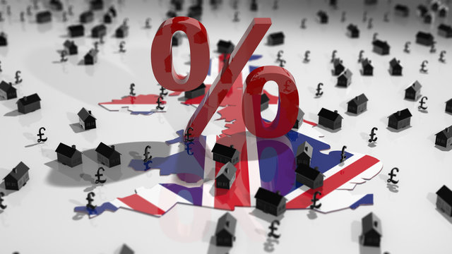 United Kingdom property housing home loan interest rate effecting mortgage payments - Conceptual 3D illustration render