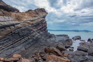 Sea dawn with waves and rocks at nha trang