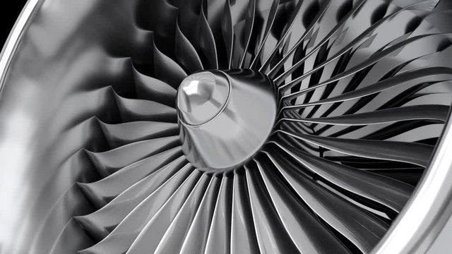 Air Force turbojet engine. Close-up video of Airscrew (propeller) rotation. Metal texture