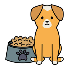 little dog adorable with dish food