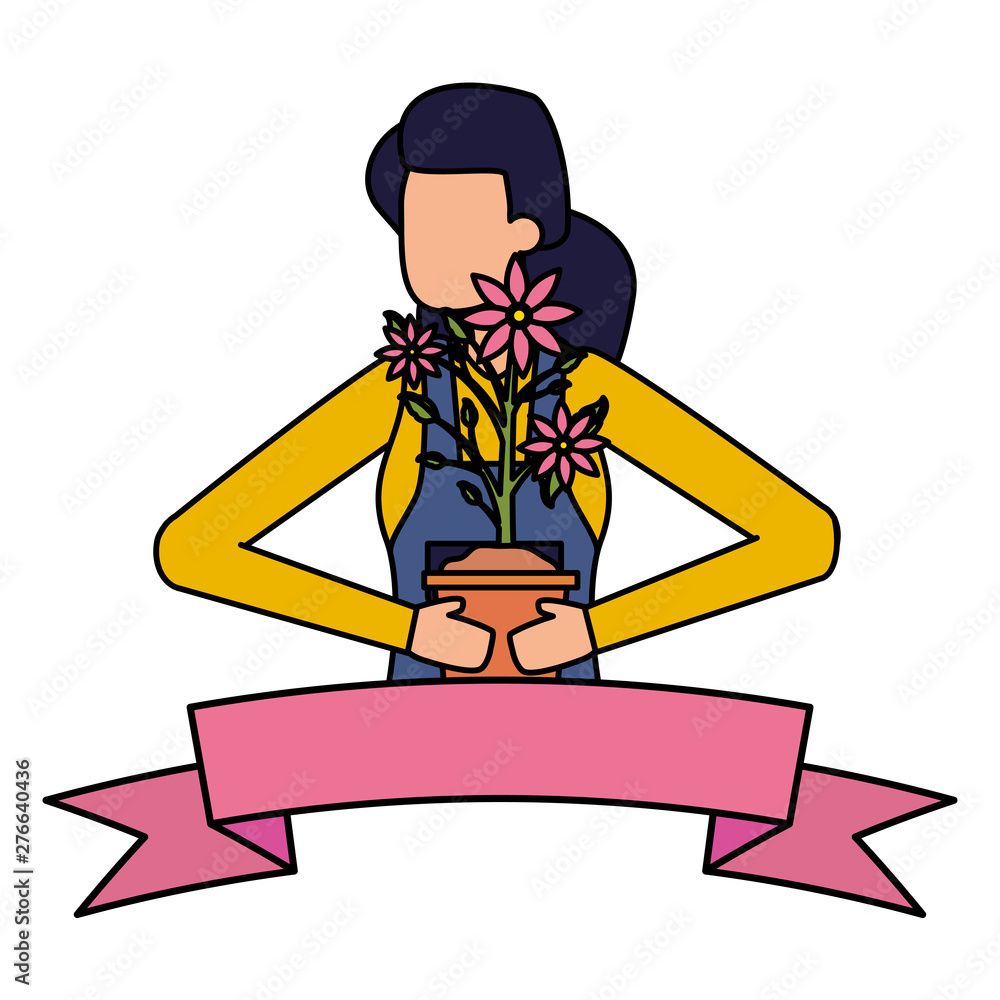 Sticker gardener woman work gardening design