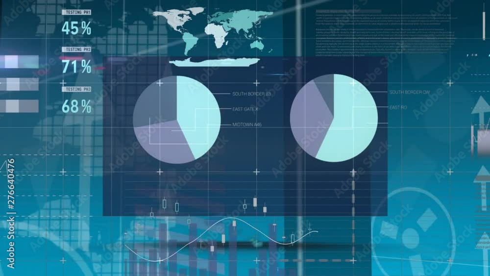 Poster charts and statistics moving on a dark background