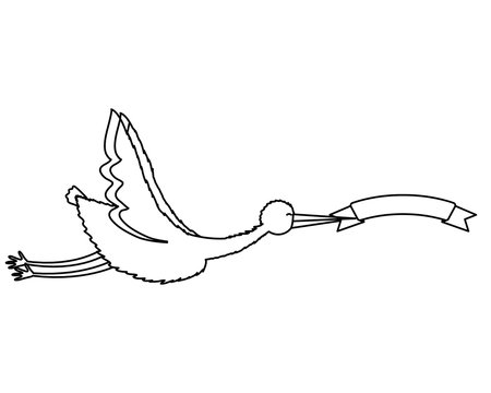 stork bird flying with ribbon frame