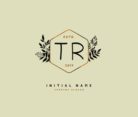 T R TR Beauty vector initial logo, handwriting logo of initial signature, wedding, fashion, jewerly, boutique, floral and botanical with creative template for any company or business.