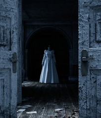 3d illustration of ghost woman in haunted house - 276642682