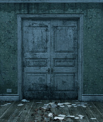 Doors of a haunted house,3d rendering
