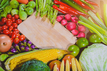 Backgroud of fresh food tasty and healthy varis vegetables are on the wooden table