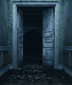 An old doors in abandoned house,3d rendering.