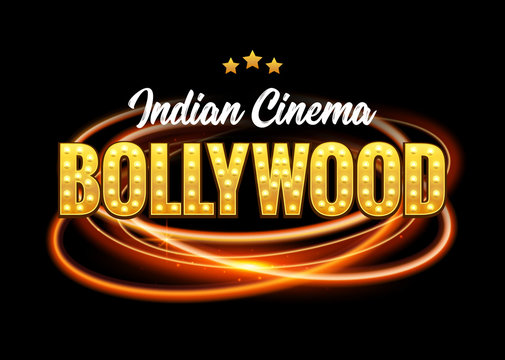 Bollywood Indian Cinema Film Banner. Indian Cinema bollywood Logo Sign Design Glowing Element