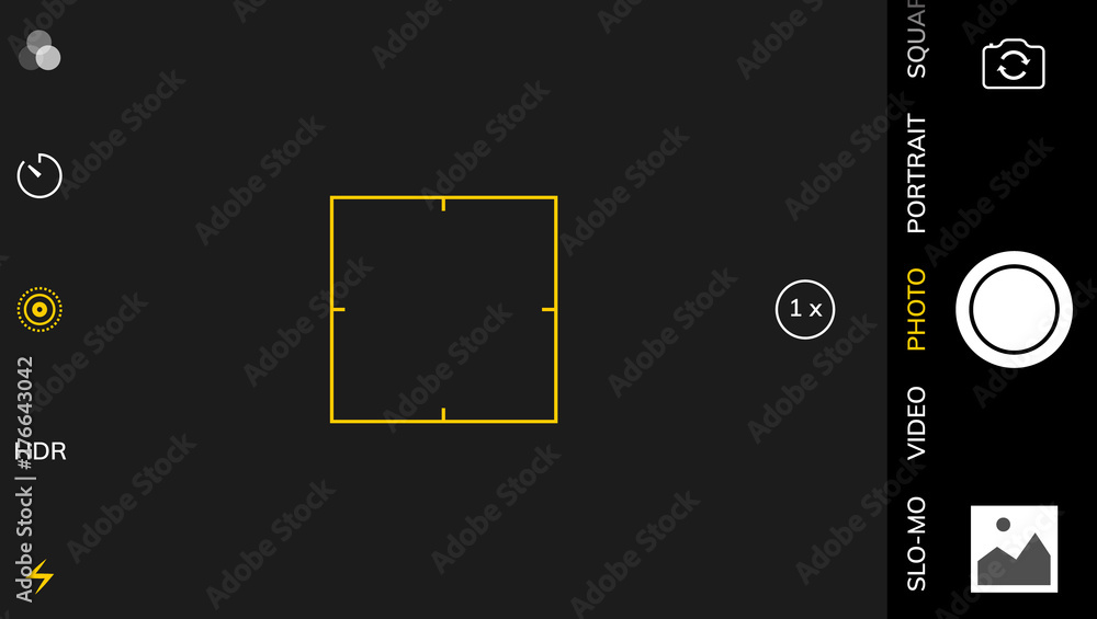 Poster camera screen phone mobile interface app. smartphone photo viewfinder ui template design
