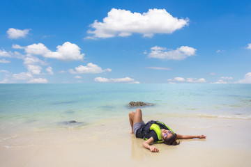 Women sunbathe by the sea On vacation