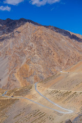 Himalayan mountain landscape along Leh to Manali highway. Majestic rocky mountains in Indian Himalayas, India