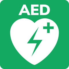 AED symbol icon. Heart first aid defibrillator sign. Automated external device for heart attack logo - obrazy, fototapety, plakaty