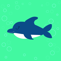 Adorable little blue dolphin vector illustration .Vector cute cartoon dolphin . dolphin vector illustration. postcard