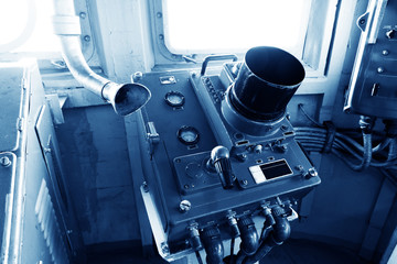 Interior of Cockpit of a cruise ship on the Yangtze River, China