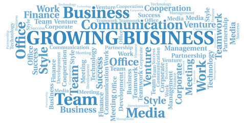 Obraz premium Growing Business word cloud. Collage made with text only.