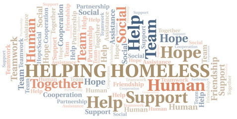Fototapeta premium Helping Homeless word cloud. Vector made with text only.