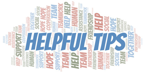 Helpful Tips word cloud. Vector made with text only.