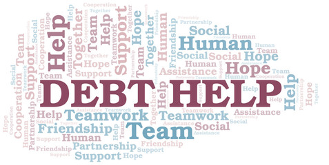 Debt Help word cloud. Vector made with text only.