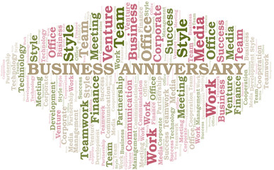 Business Anniversary word cloud. Collage made with text only.