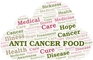 Anti Cancer Food word cloud. Vector made with text only.