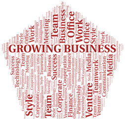 Growing Business word cloud. Collage made with text only.