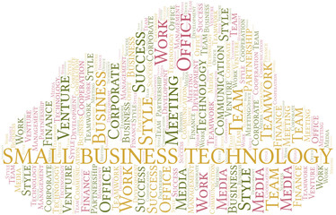 Small Business Technology word cloud. Collage made with text only.
