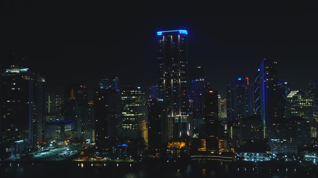 Aerial video city lights Miami Brickell 4k