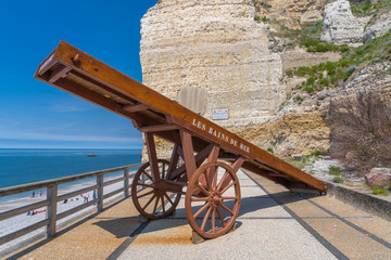 Etretat, France - 05 31 2019: The sea baths to Etretat