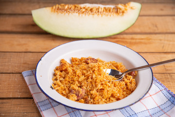 Las migas is a typical Spanish dish made with crumbs, onions and chorizo