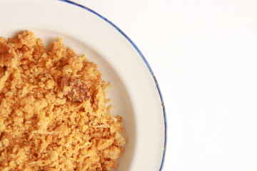 Las migas is a typical Spanish dish made with crumbs, onions and chorizo