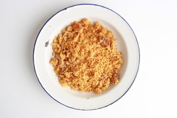 Las migas is a typical Spanish dish made with crumbs, onions and chorizo