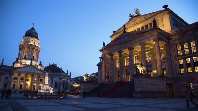 exterior wide shot of konzert concert house in Berlin Germany at night 2
