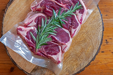 .Lamb chops vacuumed for preservation or sous vide cooking