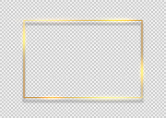 Gold frame square background. Golden frame line with light glow flare magic graphic effect design