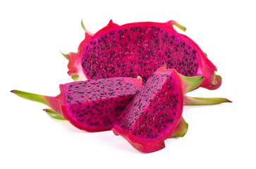 Slices of dragon fruit isolated on white background