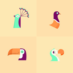 Flat icons pack head cute of birds