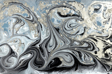 Marbling pattern. Golden powder marble liquid texture.