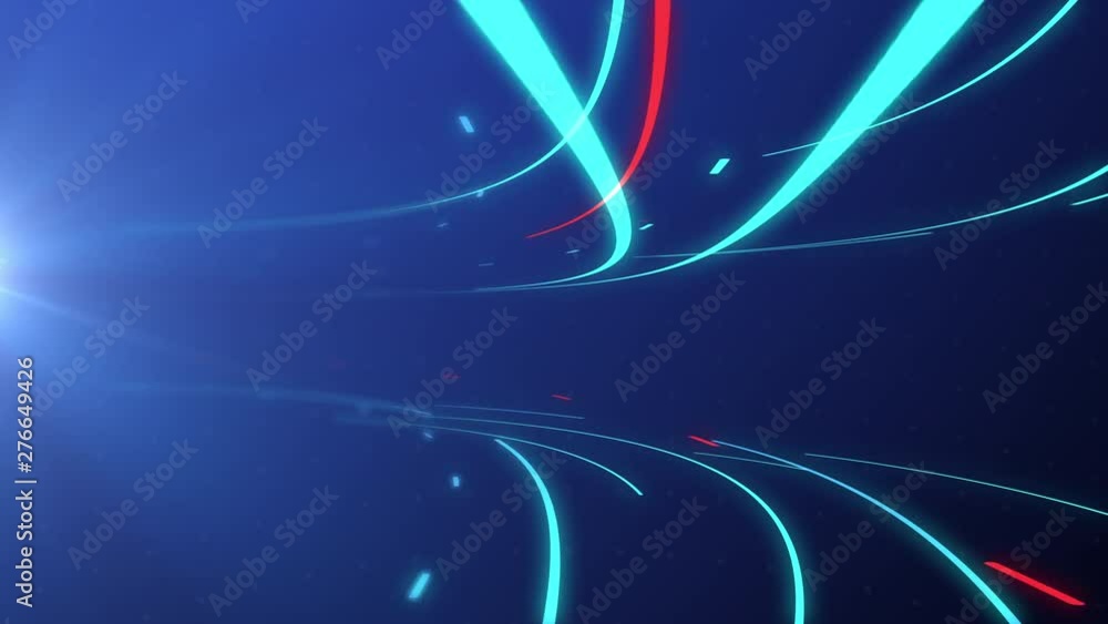 Poster light streaks fly through glow line technology background data center running concept